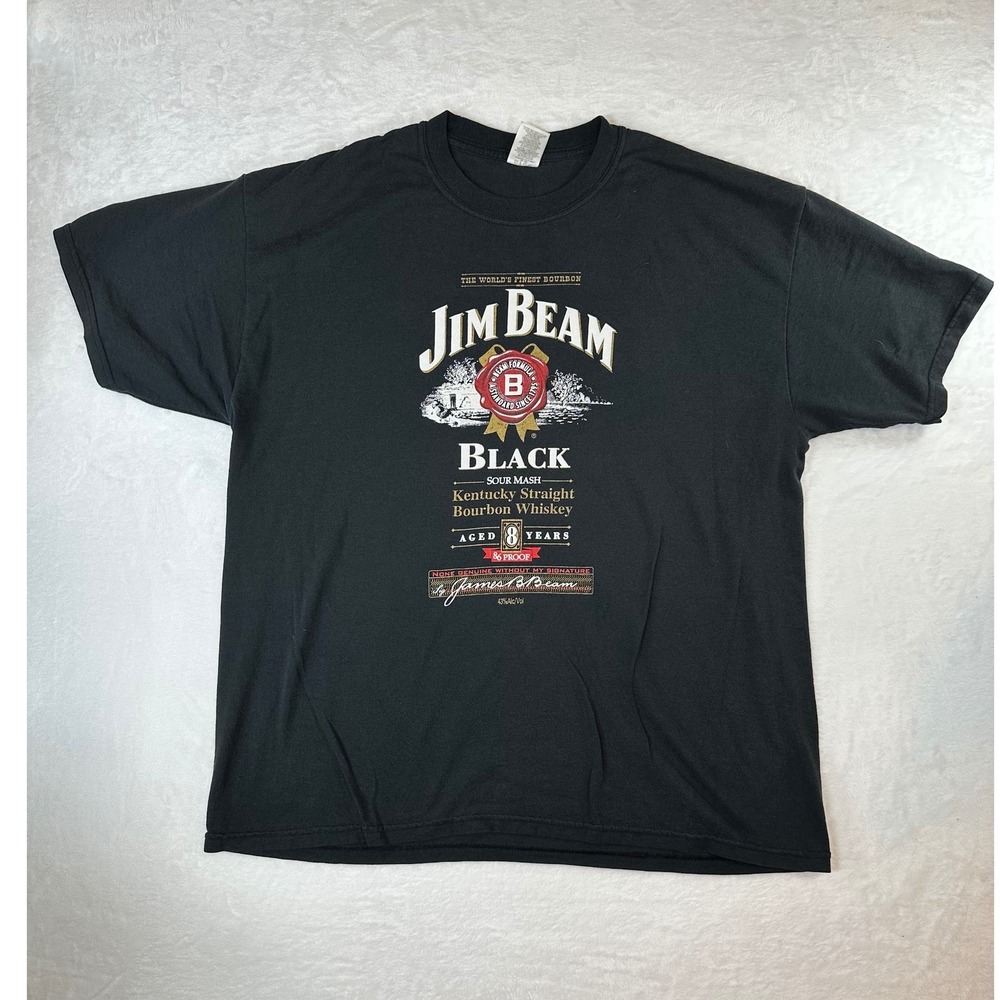 Jim Beam Black Label Bourbon Whiskey Graphic T-Shirt Mens XL Black Short Sleeve
